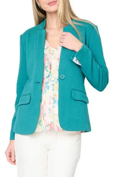 Gibsonlook Inverted Notch Collar Cotton Blend Knit Blazer In North Sea Green