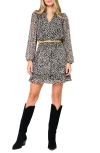 Gibsonlook Isla Leopard Print Long Sleeve Smocked Waist Dress In Multi