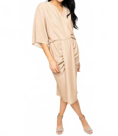 Gibsonlook Jennifer Drape Front Luxe Knit Dress In Champagne In Neutral