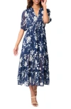 Gibsonlook Kira Drawstring Maxi Dress In Navy/ White Flower Print