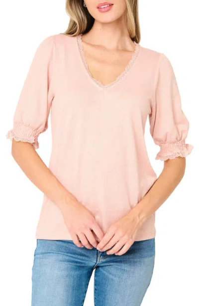 Gibsonlook Lace Detail V-neck Knit Top In Pink