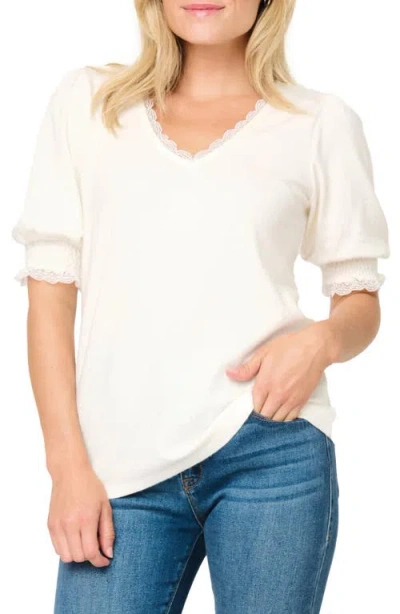 Gibsonlook Lace Detail V-neck Knit Top In White