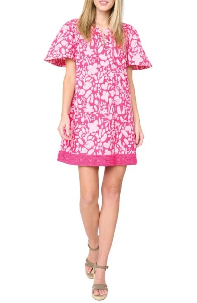 Gibsonlook Lace Trim Floral Cabana Dress In Pink