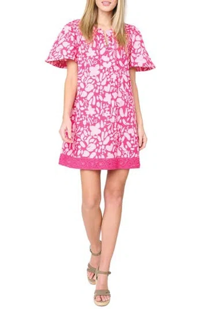 Gibsonlook Lace Trim Floral Cabana Dress In Pink