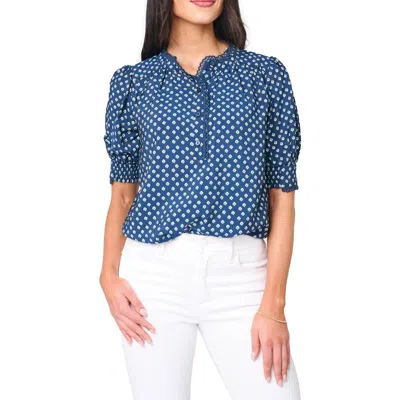 Gibsonlook Lace Trim Puff Sleeve Top In Multi
