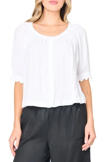 Gibsonlook Lily Scallop Sleeve Button-up Top In White