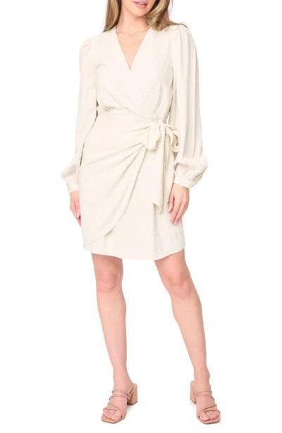 Gibsonlook Long Sleeve Faux Wrap Dress In Oatmeal