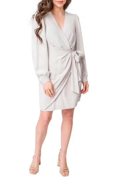 Gibsonlook Long Sleeve Faux Wrap Dress In White