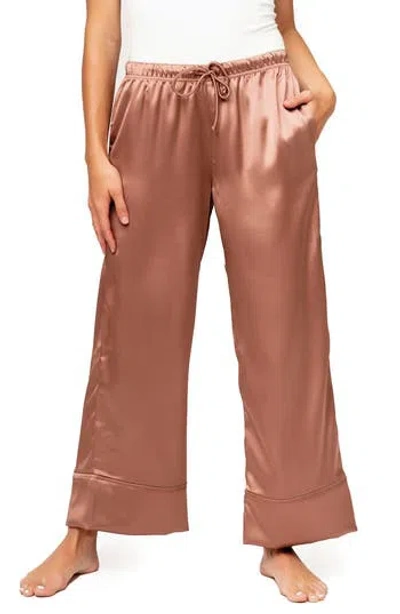 Gibsonlook Luxe Lounge Silky Satin Sleep Pants In Brown