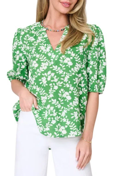 Gibsonlook Meadow Print Puff Sleeve Top In Green