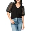 Gibsonlook Megan Mixed Media Top In Black