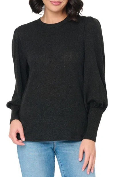Gibsonlook Metallic Blouson Sleeve Crewneck Sweater In Black