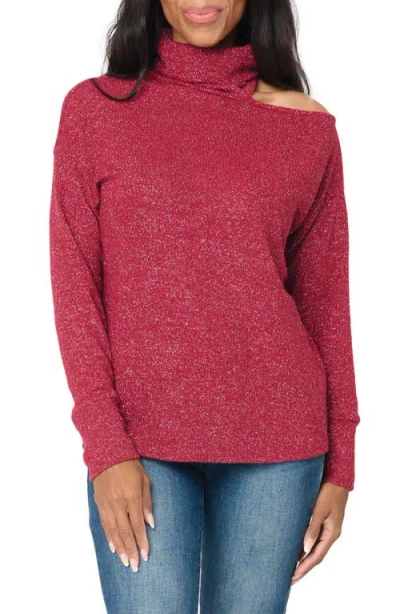 Gibsonlook Metallic One Shoulder Sweater In Burgundy