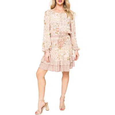 Gibsonlook Mixed Print Long Sleeve Dress In Purple