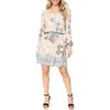 Gibsonlook Mixed Print Long Sleeve Dress In Taupe Seafoam Combo