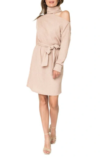 Gibsonlook Mock Neck Cold Shoulder Long Sleeve Sweater Dress In Neutral