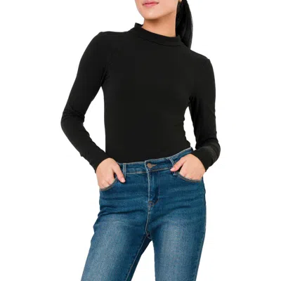 Gibsonlook Mock Neck Long Sleeve Thong Bodysuit In Black
