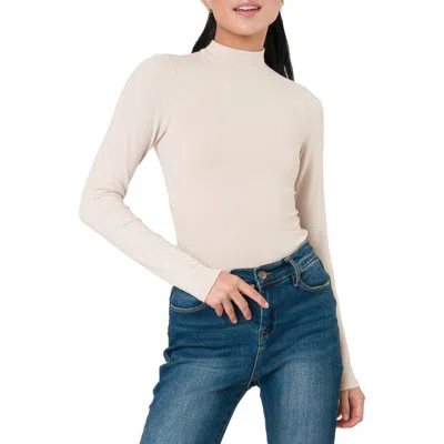 Gibsonlook Mock Neck Long Sleeve Thong Bodysuit In White
