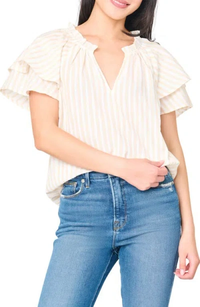 Gibsonlook On The Daily Stripe Double Flutter Sleeve Top In Neutral