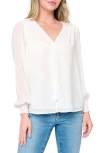 Gibsonlook Pin Dot Smocked Detail V-neck Blouse