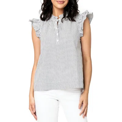 Gibsonlook Pinstripe Double Flutter Sleeve Stretch Cotton Top In Black/ White Pinstripe