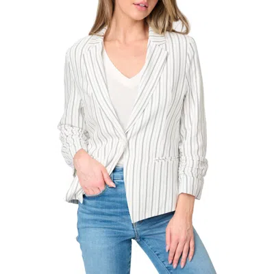 Gibsonlook Pinstripe Ruched Sleeve Blazer In White