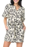 Gibsonlook Playa Floral Puff Sleeve Button-up Shirt In Ivory