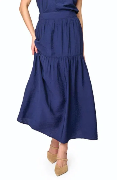 Gibsonlook Playa Floral Tiered High Waist Maxi Skirt In Navy