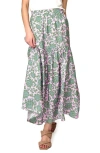 Gibsonlook Playa Floral Tiered High Waist Maxi Skirt In Rose Garden