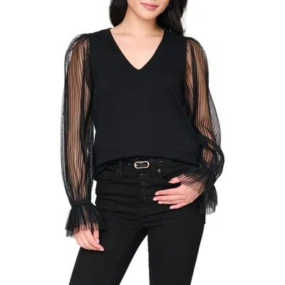 Gibsonlook Pleated Bell Sleeve Stretch Cotton Ponte Top In Black