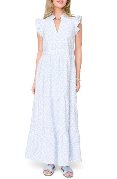 Gibsonlook Print Flutter Sleeve Maxi Dress In Blue