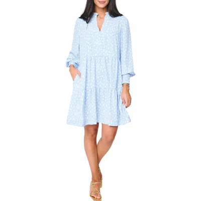 Gibsonlook Printed Tiered Long Sleeve Dress In Blue