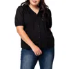 Gibsonlook Puff Sleeve Button Front Pin Dot Blouse In Black