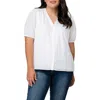 Gibsonlook Puff Sleeve Button Front Pin Dot Blouse In White