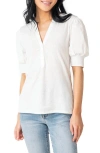Gibsonlook Puff Sleeve Mixed Media Top In White