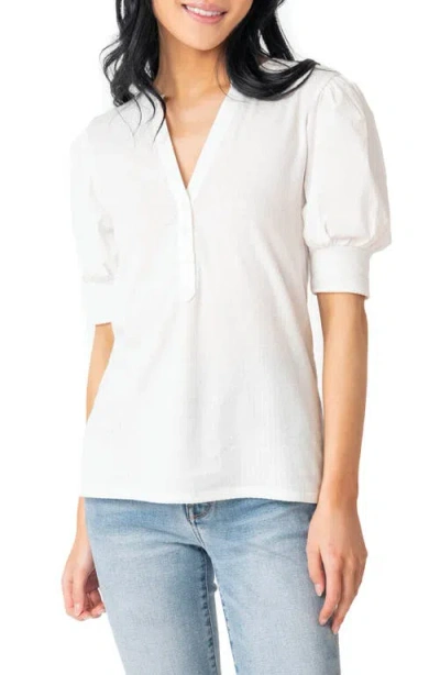 Gibsonlook Puff Sleeve Mixed Media Top In White