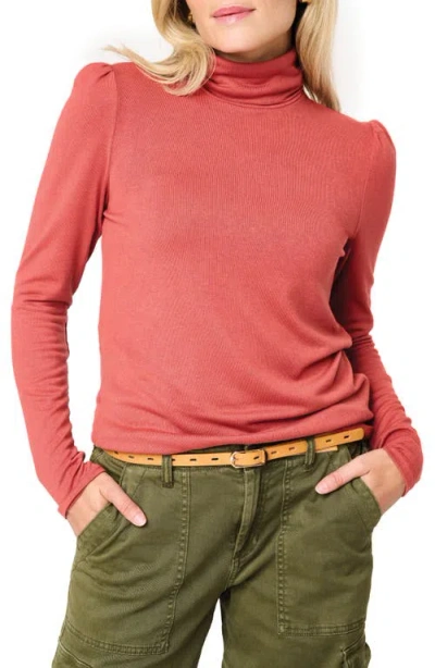 Gibsonlook Puff Sleeve Rib Turtleneck In Brown