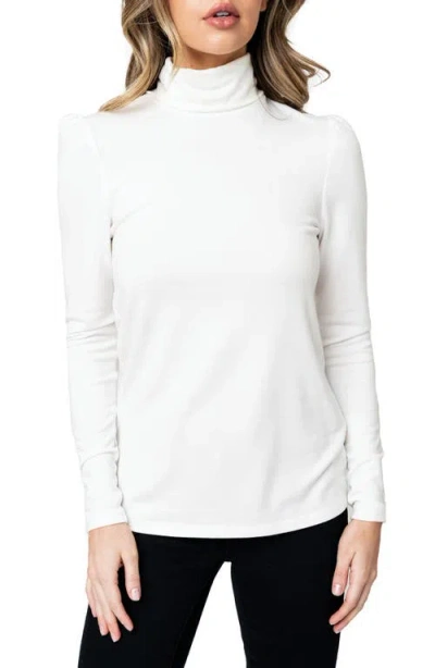 Gibsonlook Puff Sleeve Rib Turtleneck In White