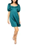 Gibsonlook Puff Sleeve Satin Minidress In Green