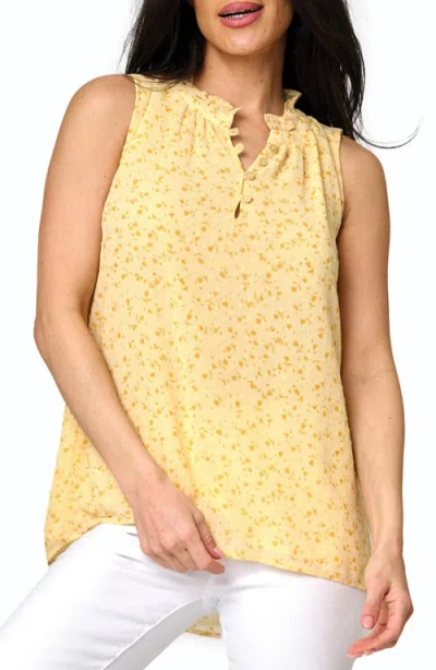 Gibsonlook Respect The Ruffle Sleeveless Top In Yellow Garden Floral