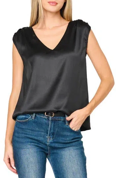 Gibsonlook Reverly Cinch Shoulder Sleeveless Satin Top In Black