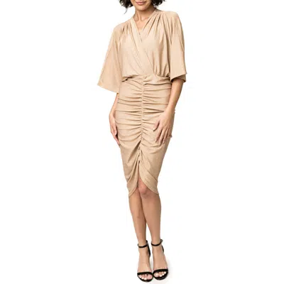 Gibsonlook Ruched Metallic Knit Midi Dress In Neutral
