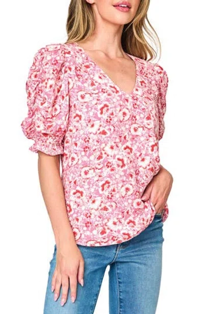 Gibsonlook Ruched Sleeve Top In Multi