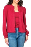 Gibsonlook Ruffle Accent Cardigan In Cranberry