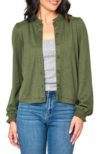 Gibsonlook Ruffle Accent Cardigan In Green