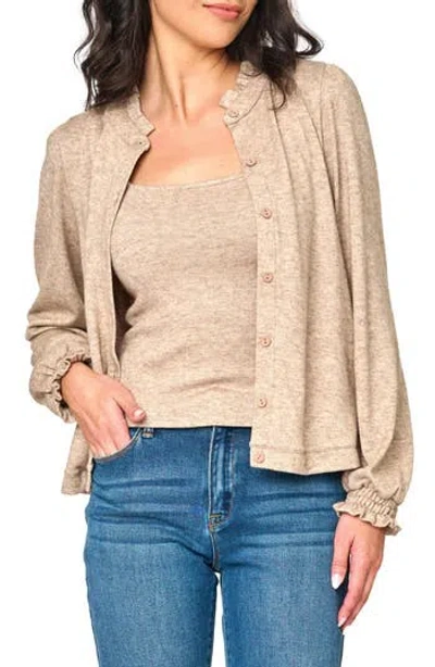 Gibsonlook Ruffle Accent Cardigan In Neutral