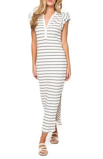 Gibsonlook Ruffle Cap Sleeve Rib Henley Maxi Dress In White