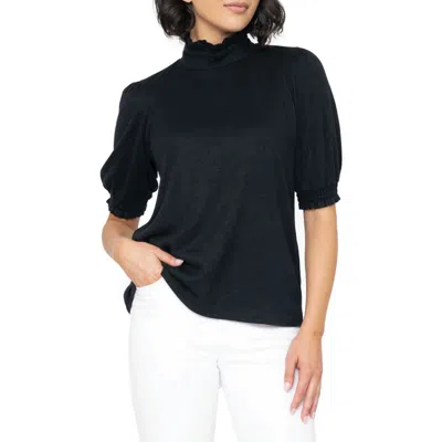 Gibsonlook Ruffle Mock Neck Puff Sleeve Sweater In Black