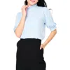 Gibsonlook Ruffle Mock Neck Puff Sleeve Sweater In Blue