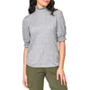 Gibsonlook Ruffle Mock Neck Puff Sleeve Sweater In Heather Grey